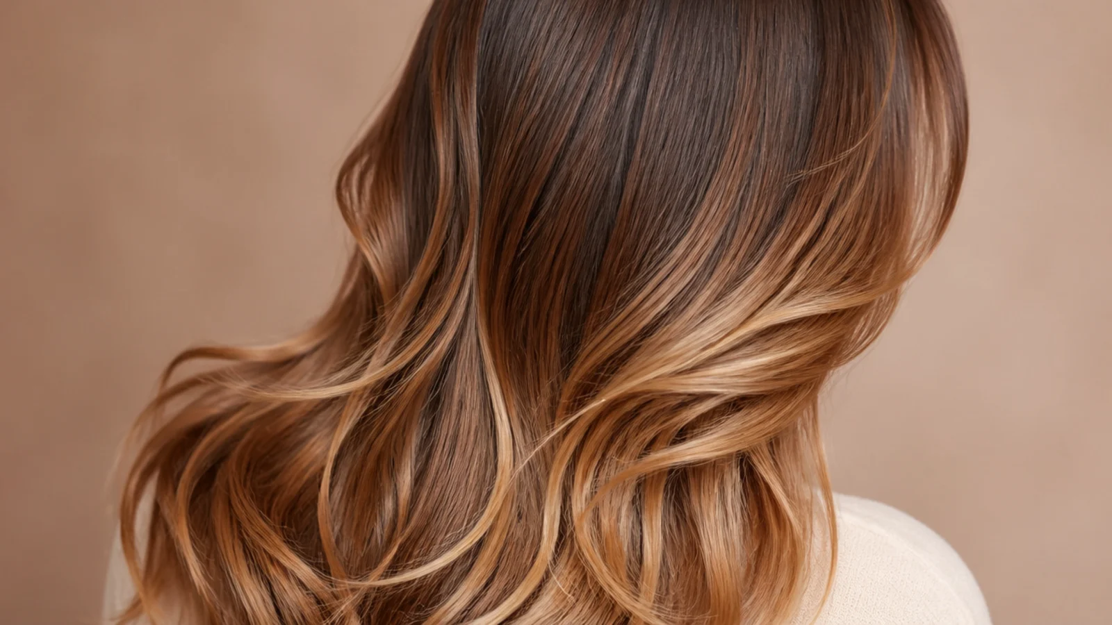 Brown hair painted with soft caramel through the mid lengths and ends