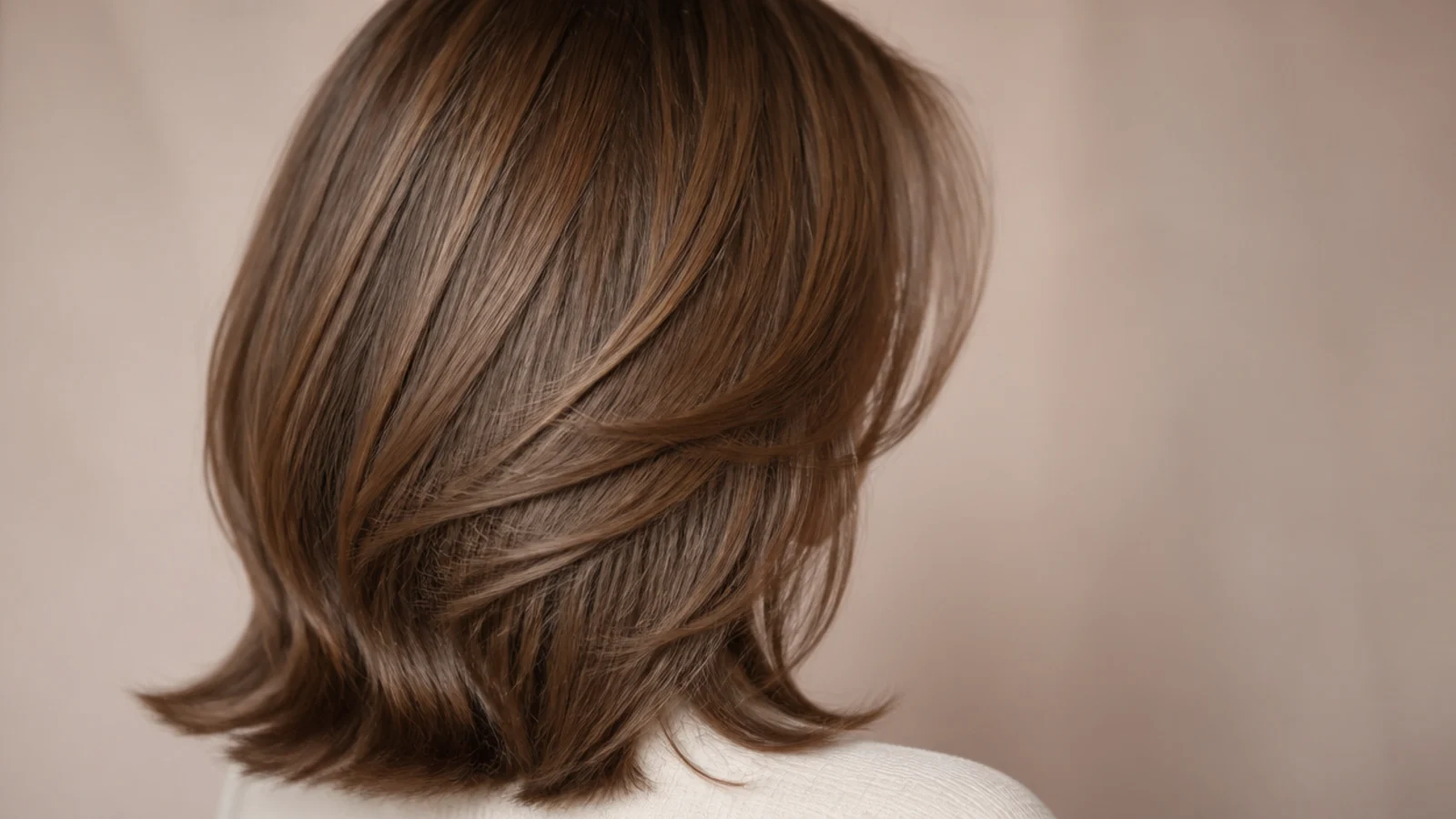 A collarbone length lob in a warm mid brown