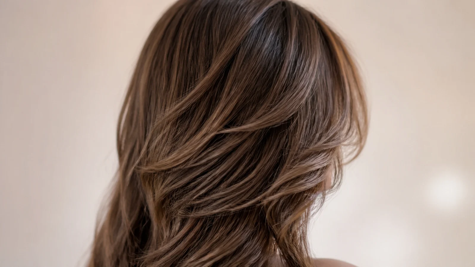 Brown curtain bangs sweeping outward from a centre part