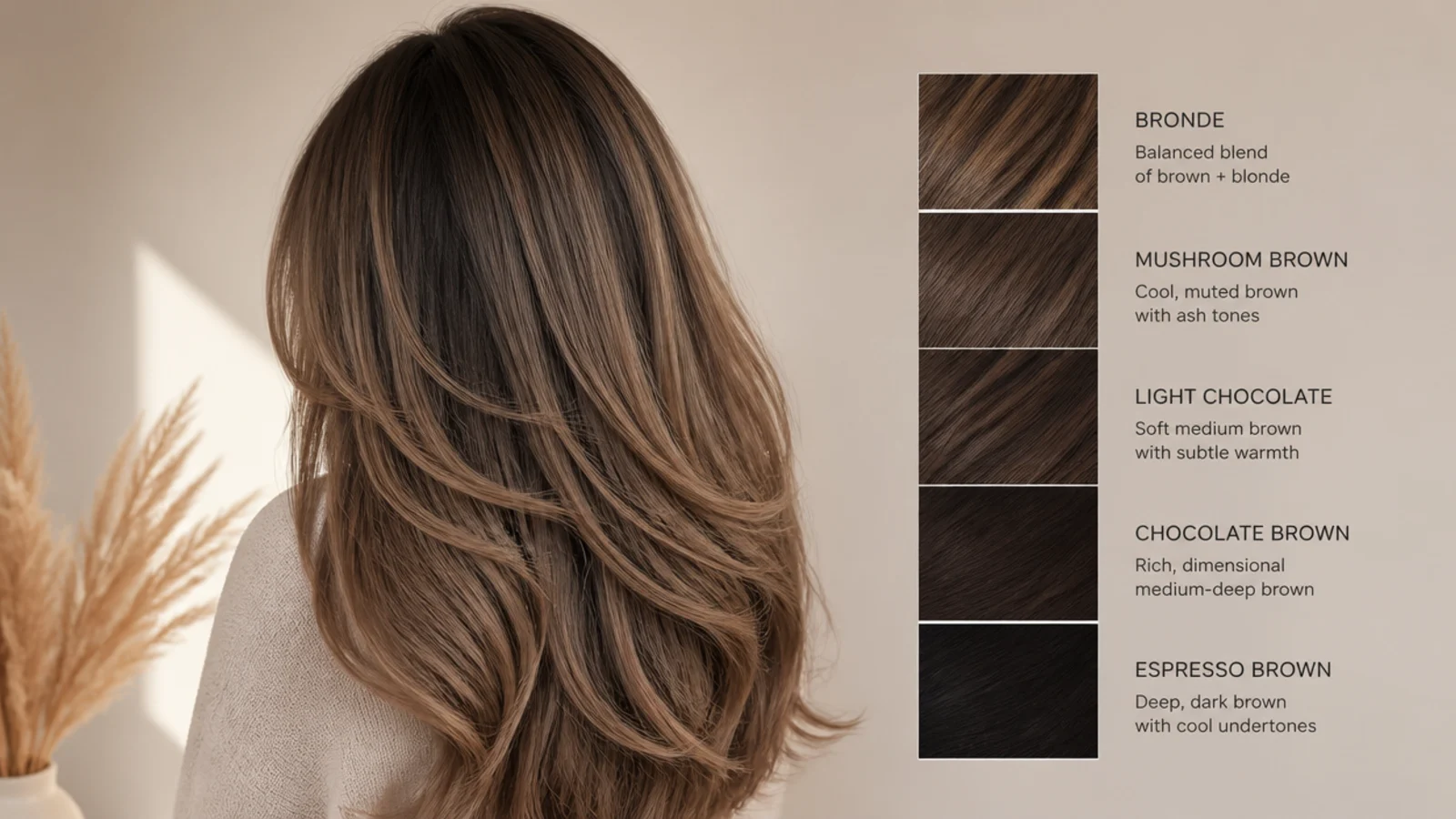 A ladder of brown swatches running from bronde down to espresso