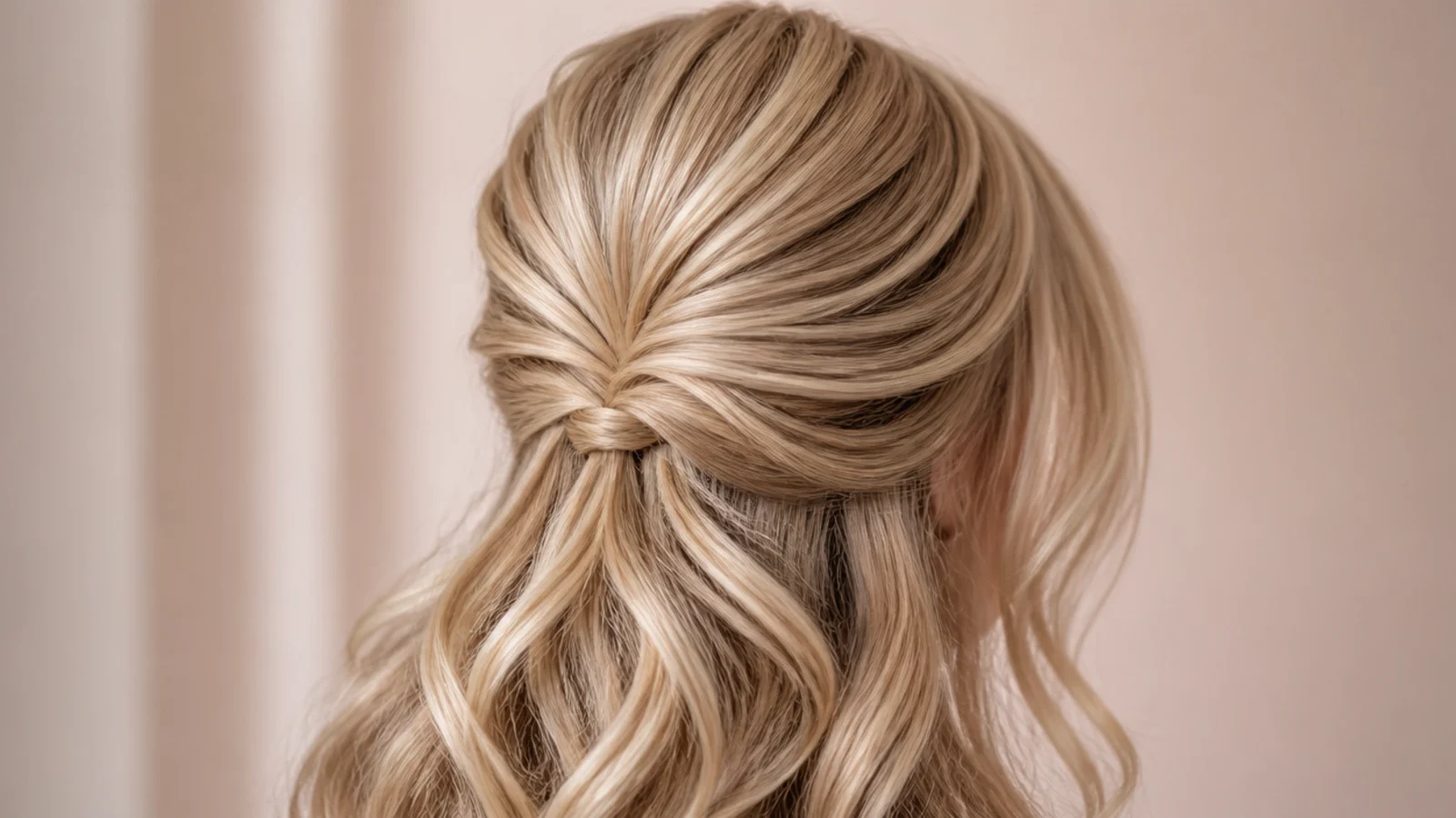 Curls with the top section gathered and clipped at the back of the head