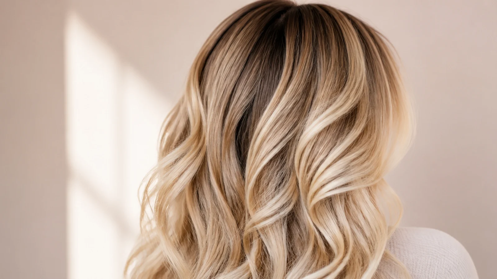 Curls with darker roots blending into lighter mid lengths