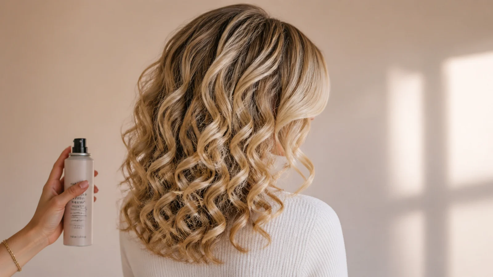 Curly hair with a centre parted fringe falling either side of the face