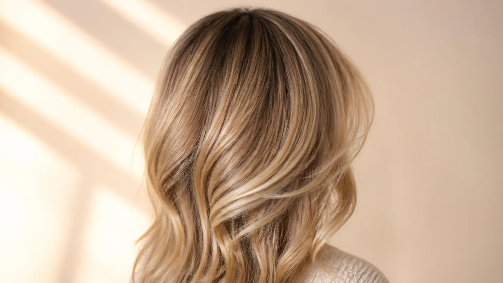 Honey blonde hair falling in loose waves past the shoulders