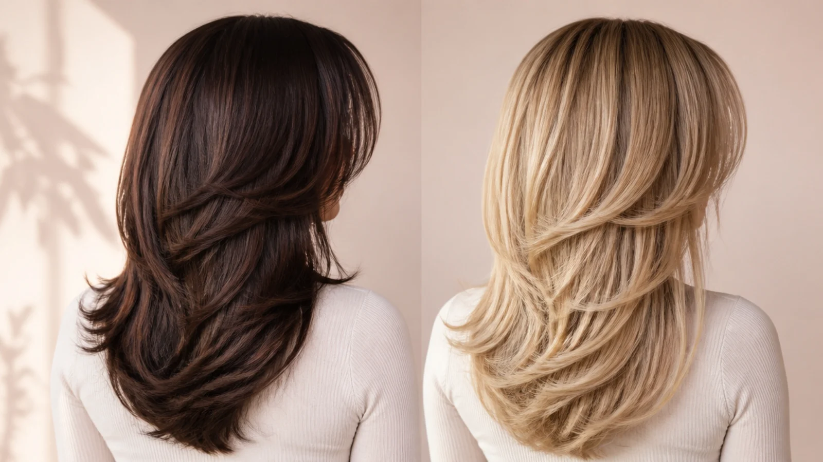 A dark section and a blonde section of hair photographed in the same light