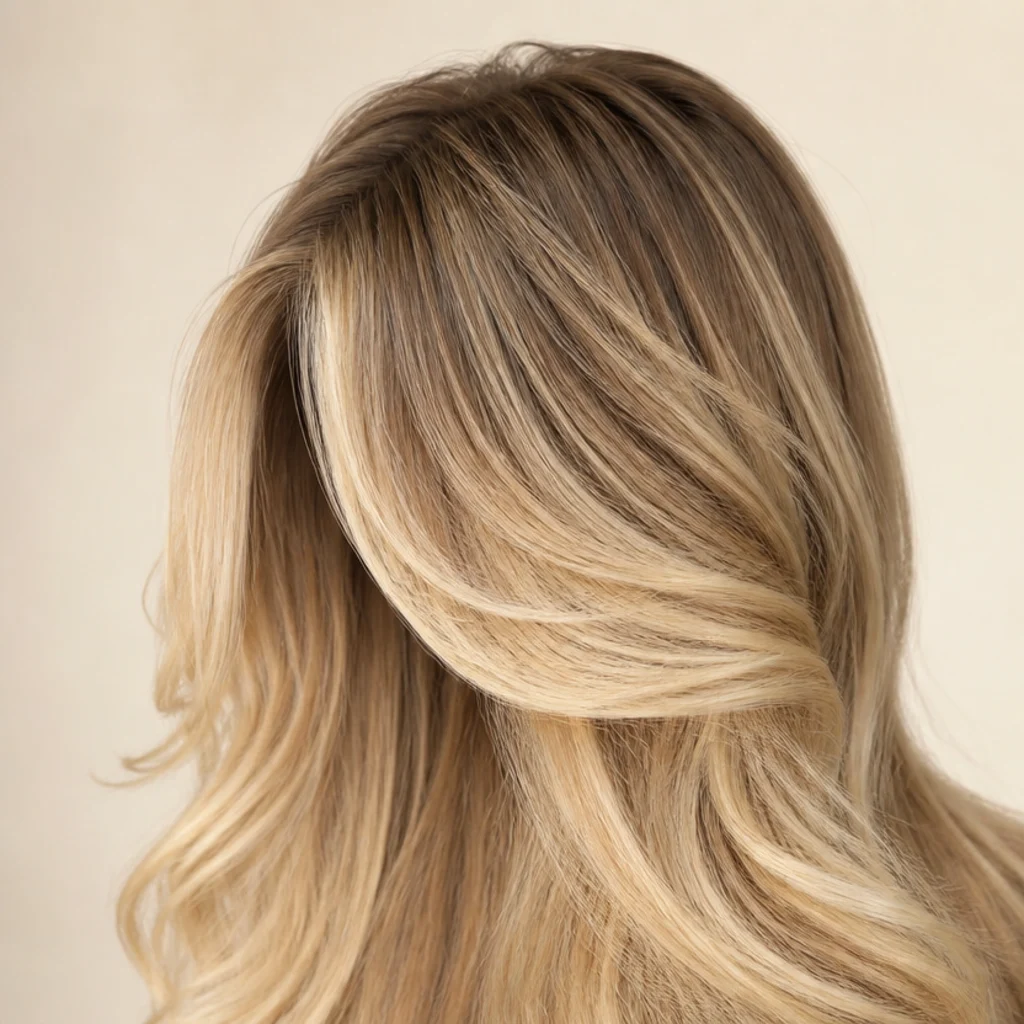 A long fringe sweeping diagonally across the forehead to one side
