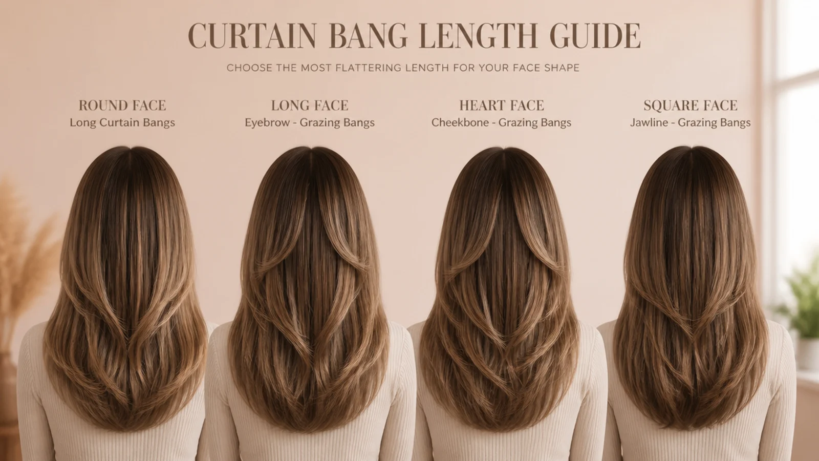 Four fringe shapes shown side by side against different face outlines