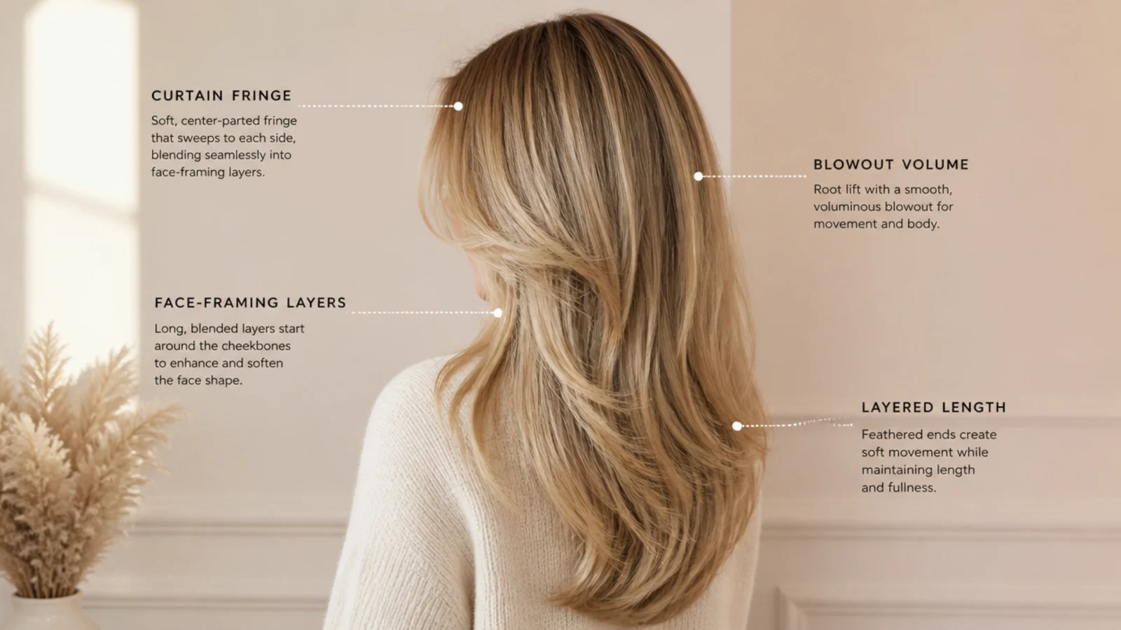 A triangular fringe section combed forward before cutting