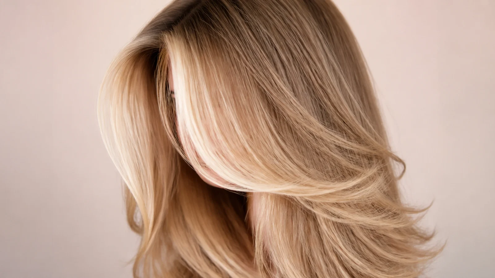 Two bright golden sections framing the face at a centre parting