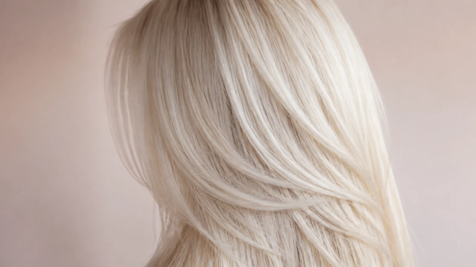 Very pale platinum hair photographed against a white background