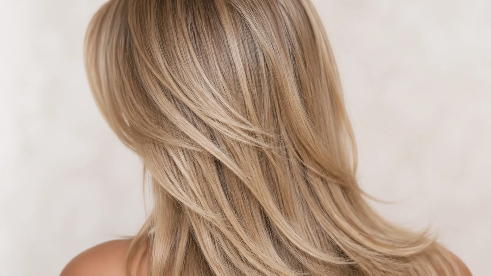 Fine sandy beige highlights woven through darker blonde hair
