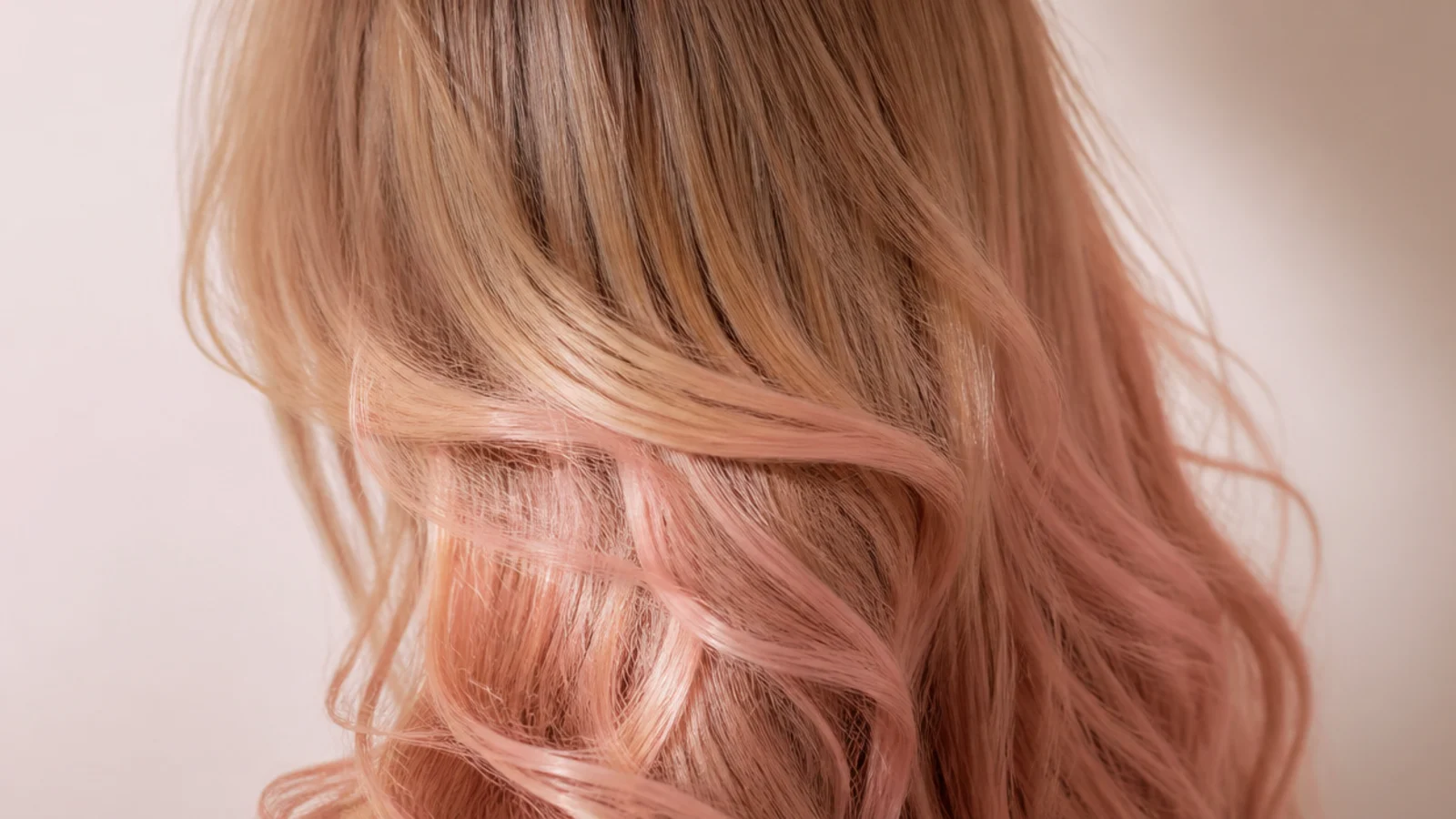 Soft strawberry pink tone over pale blonde waves