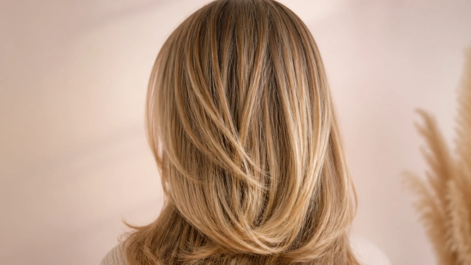 A long grown out fringe reaching past the jaw and blending into the layers