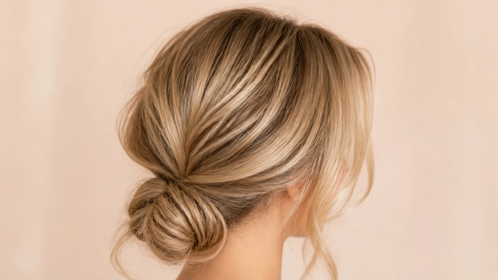A low bun at the nape with two loose pieces framing the face