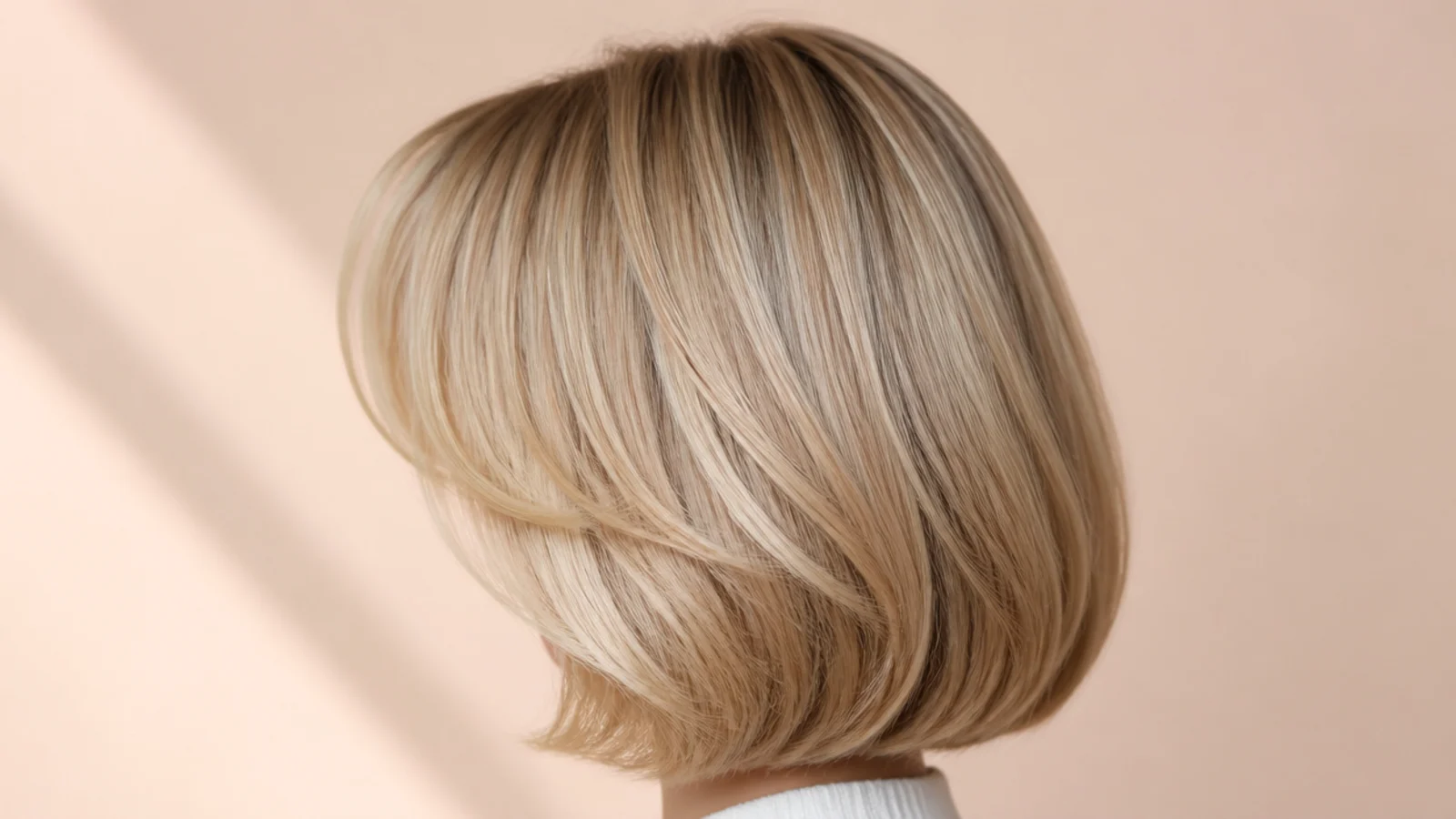 A blow dried bob with the ends curved under and a short fringe