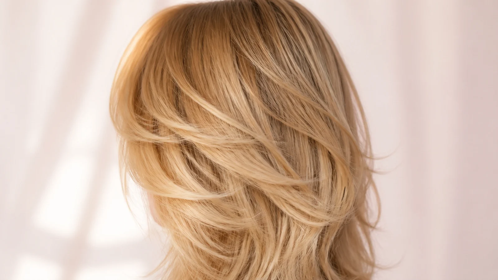 A shaggy layered cut on thick hair with visible movement through the interior