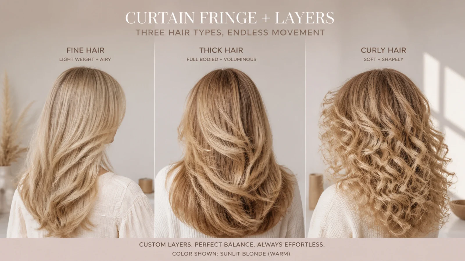 Front and profile views comparing fringe density on different face proportions