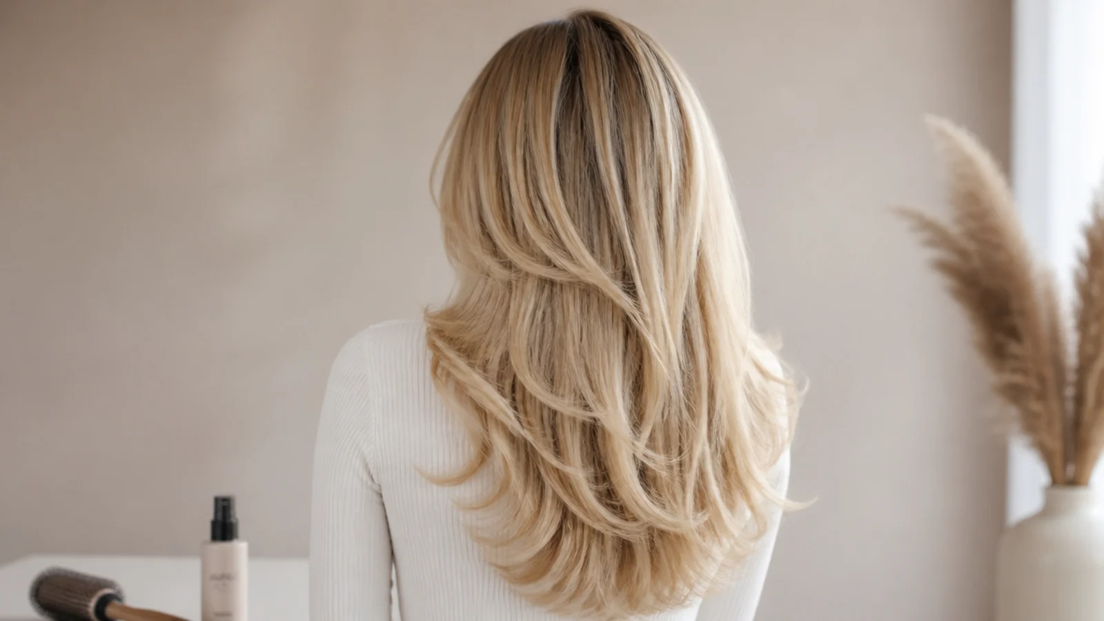 Side view showing the fringe blending into face framing layers
