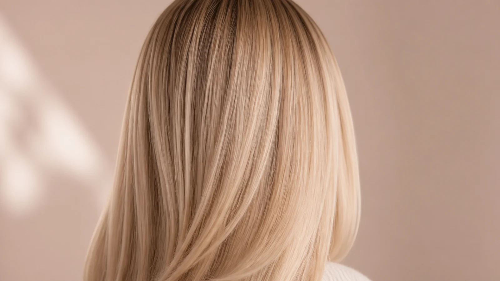 Straightened layered hair with a sharp centre parting
