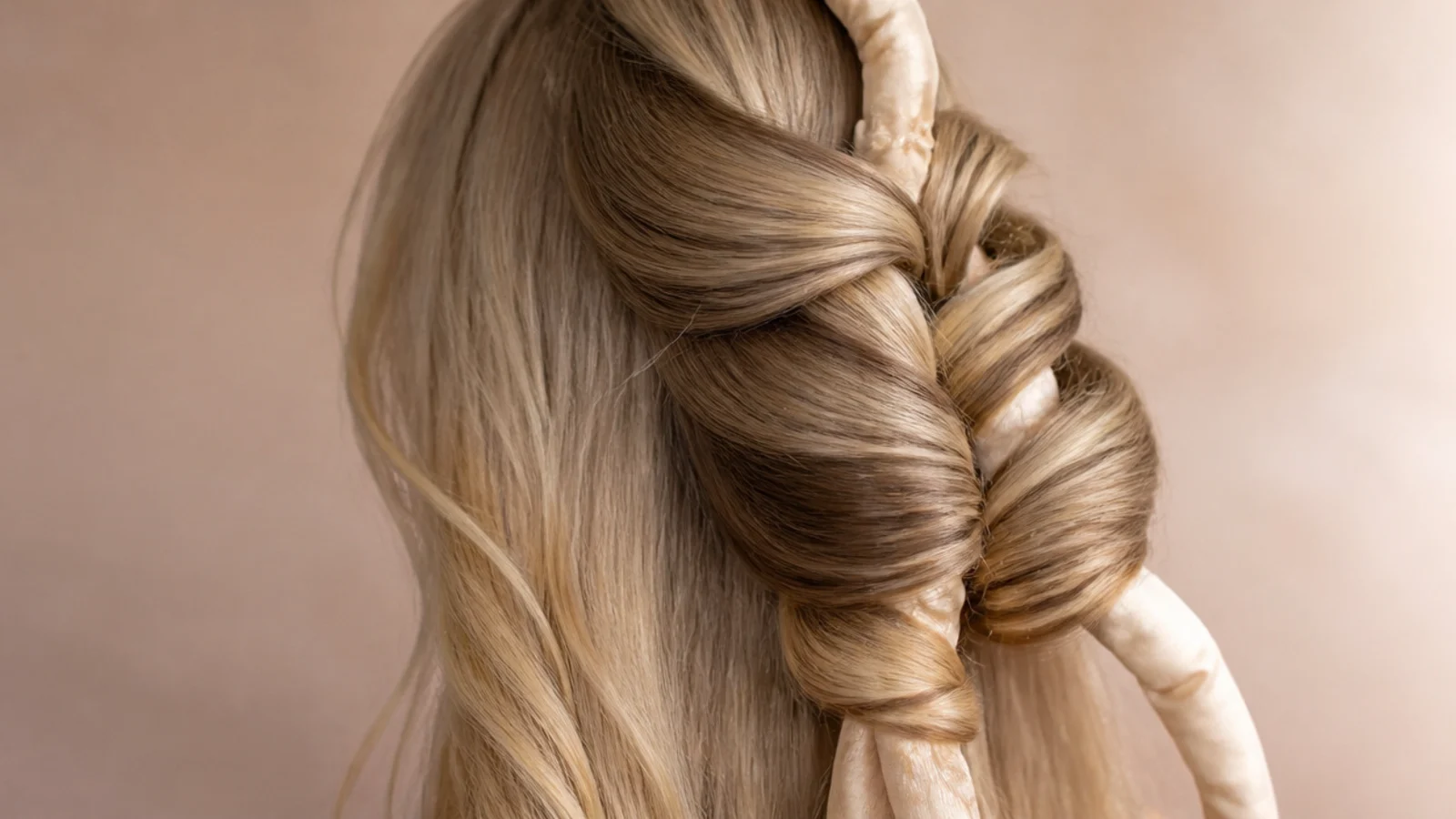 Hair wrapped around a soft fabric rod and secured for the night