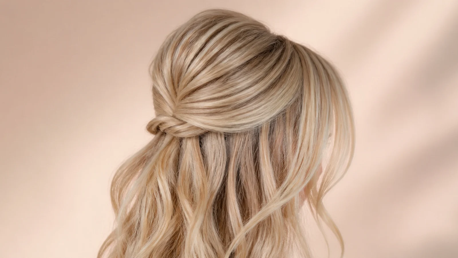 A half up style with lifted crown volume smoothed over and pinned