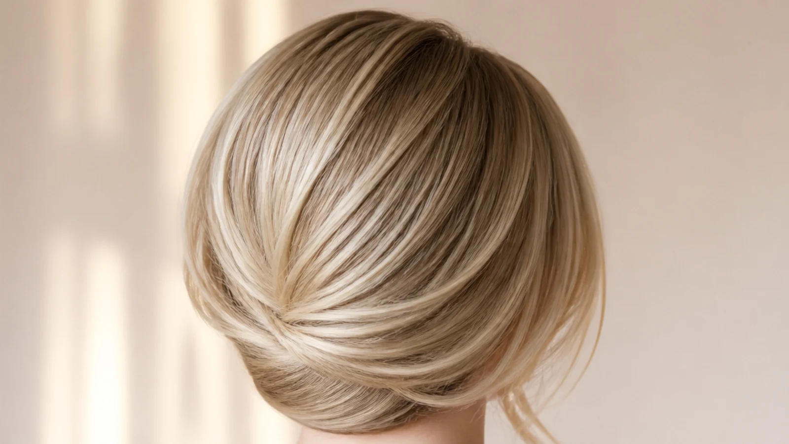 Long hair rolled under at the nape to look like a chin length bob