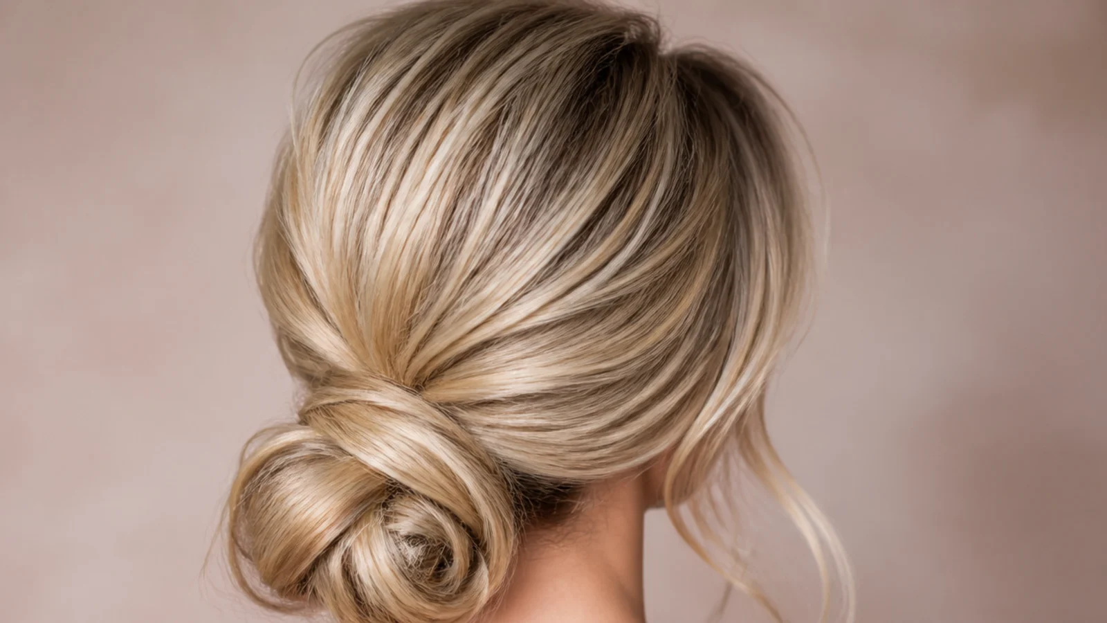 A low bun at the nape with soft volume through the crown