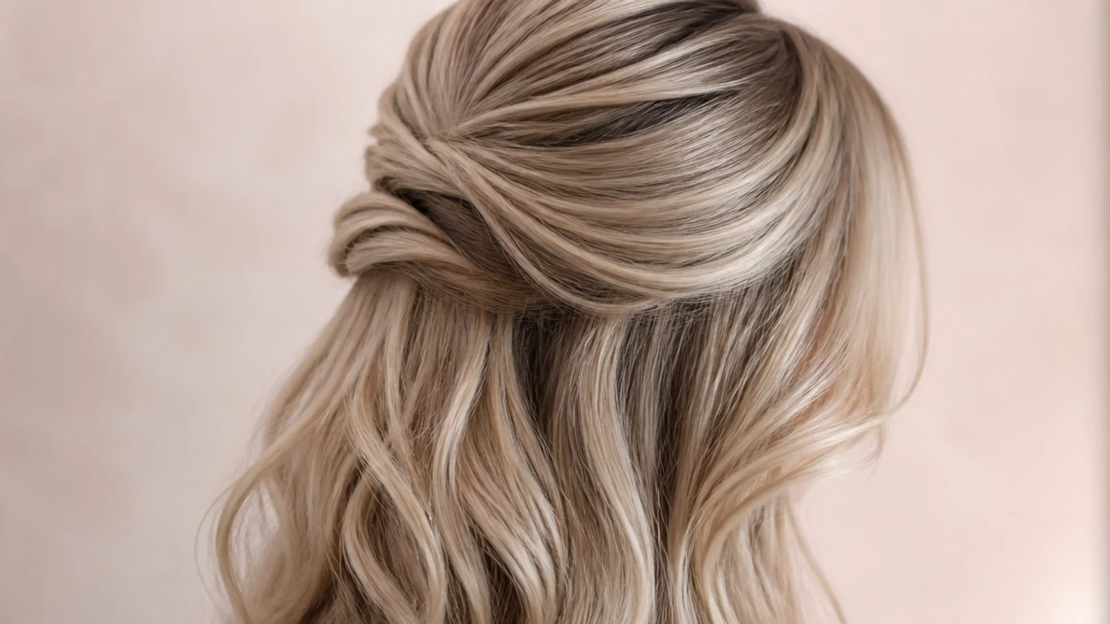 The crown section pulled back and clipped with the lengths left down