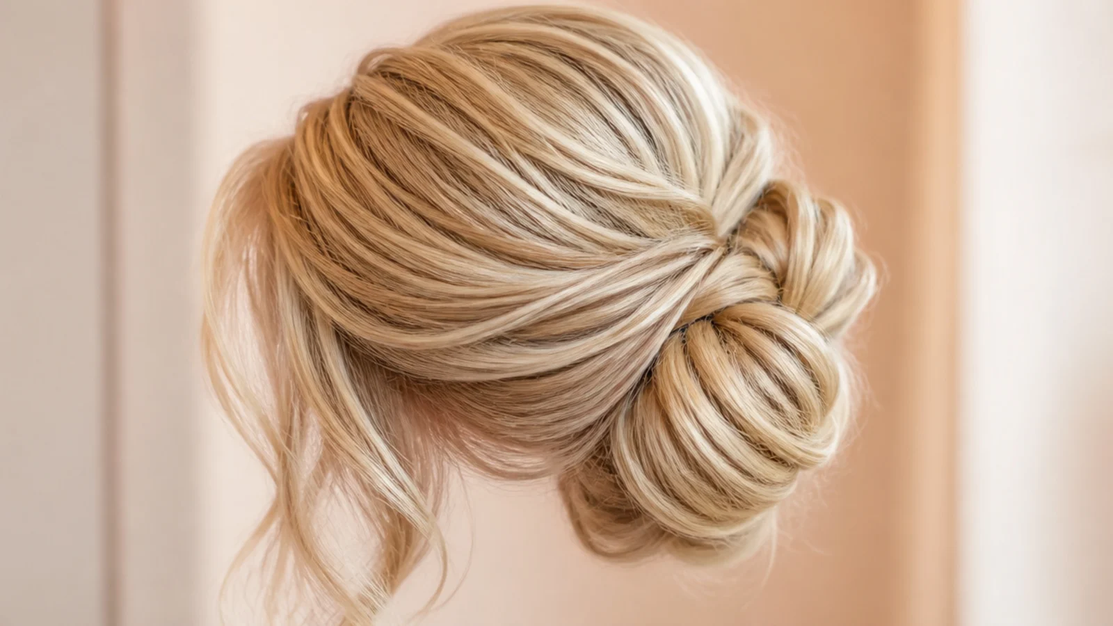 A low chignon gathered to one side behind the ear