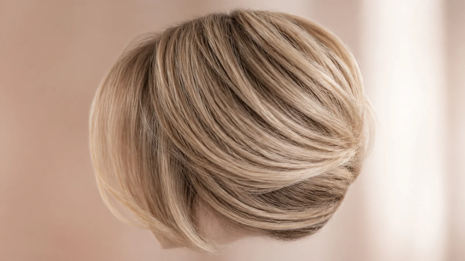 Bob length hair pinned up in two overlapping sections at the back
