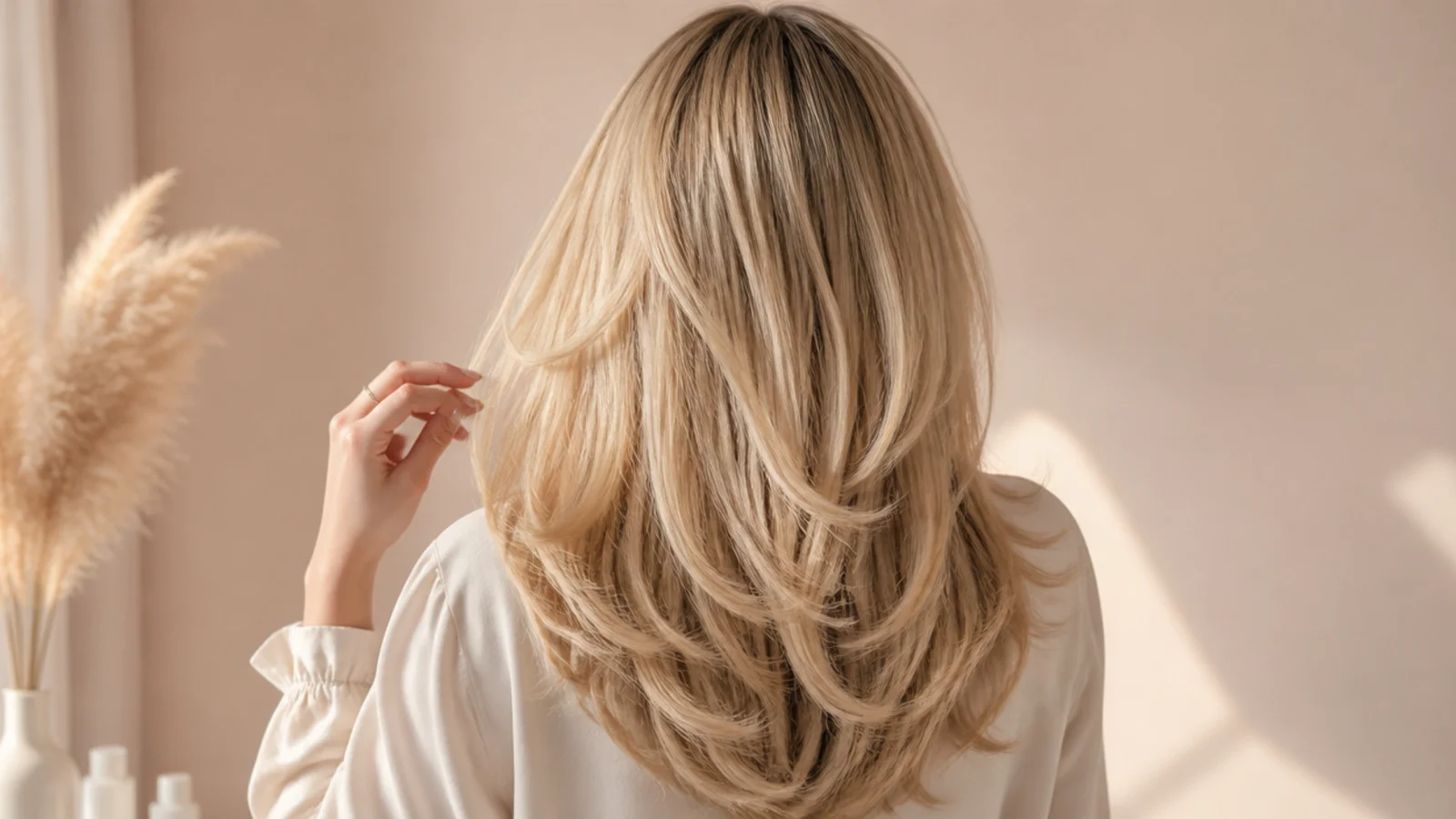 A layered section held out to show the range of lengths near the face