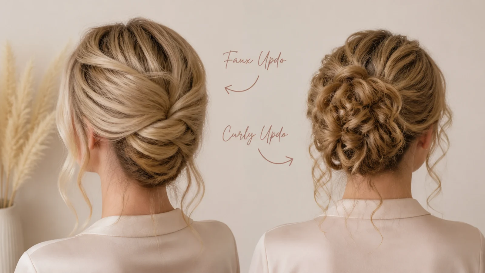 Short curly hair pinned up at the back with the front left loose