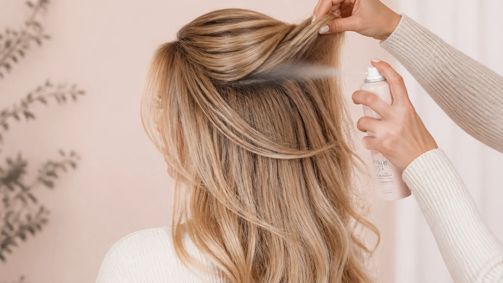 Texture spray being misted through the mid lengths before styling