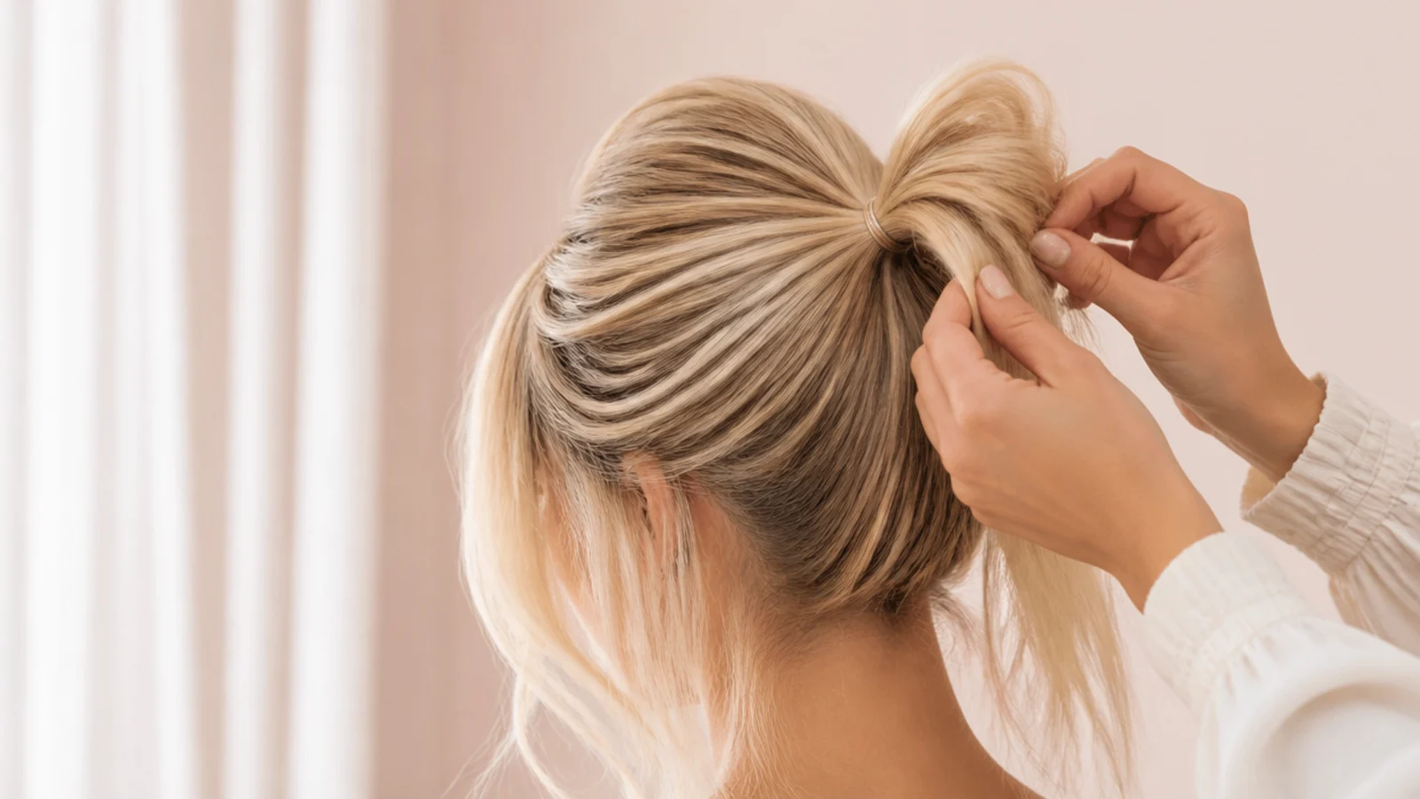 Two bobby pins crossed into an X at the base of a gathered section