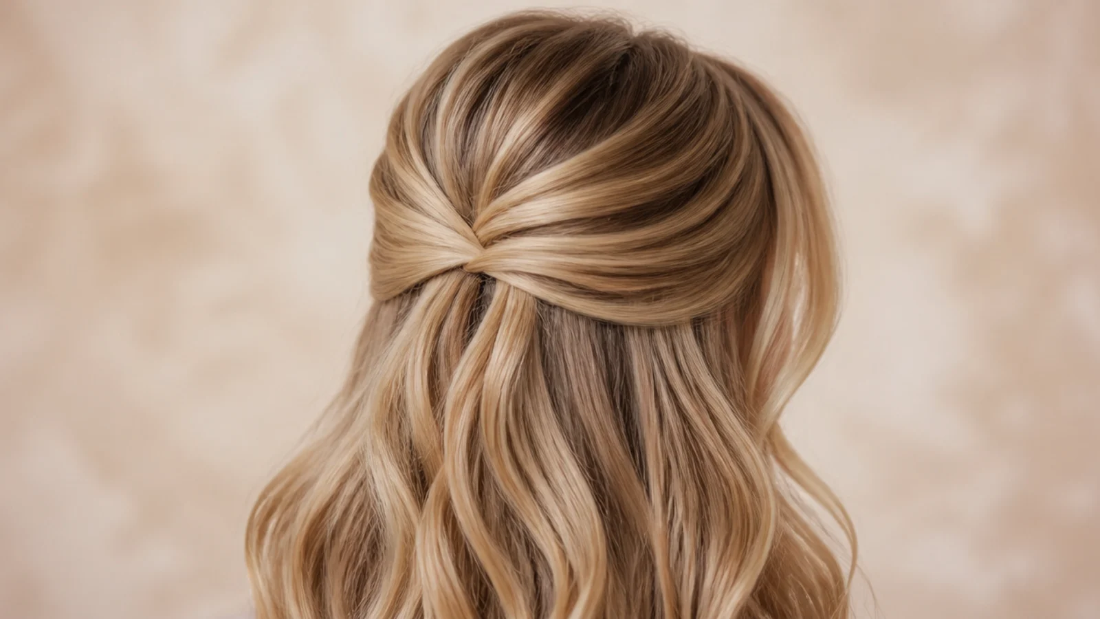 Blonde hair with the top half gathered and the rest left loose