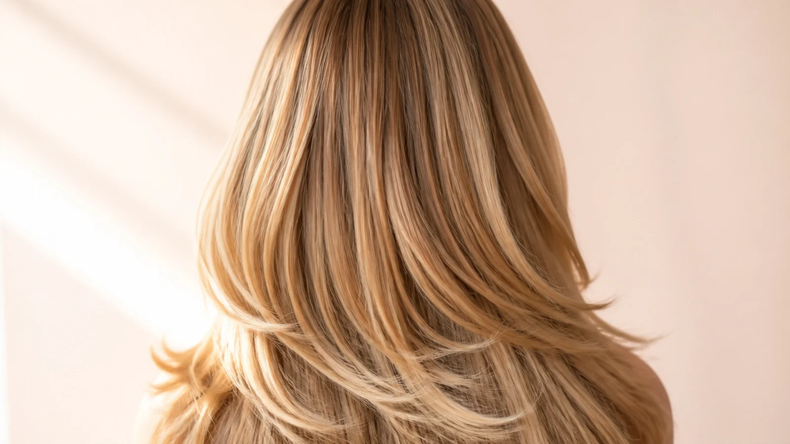 Long layered hair air dried with soft movement through the lengths