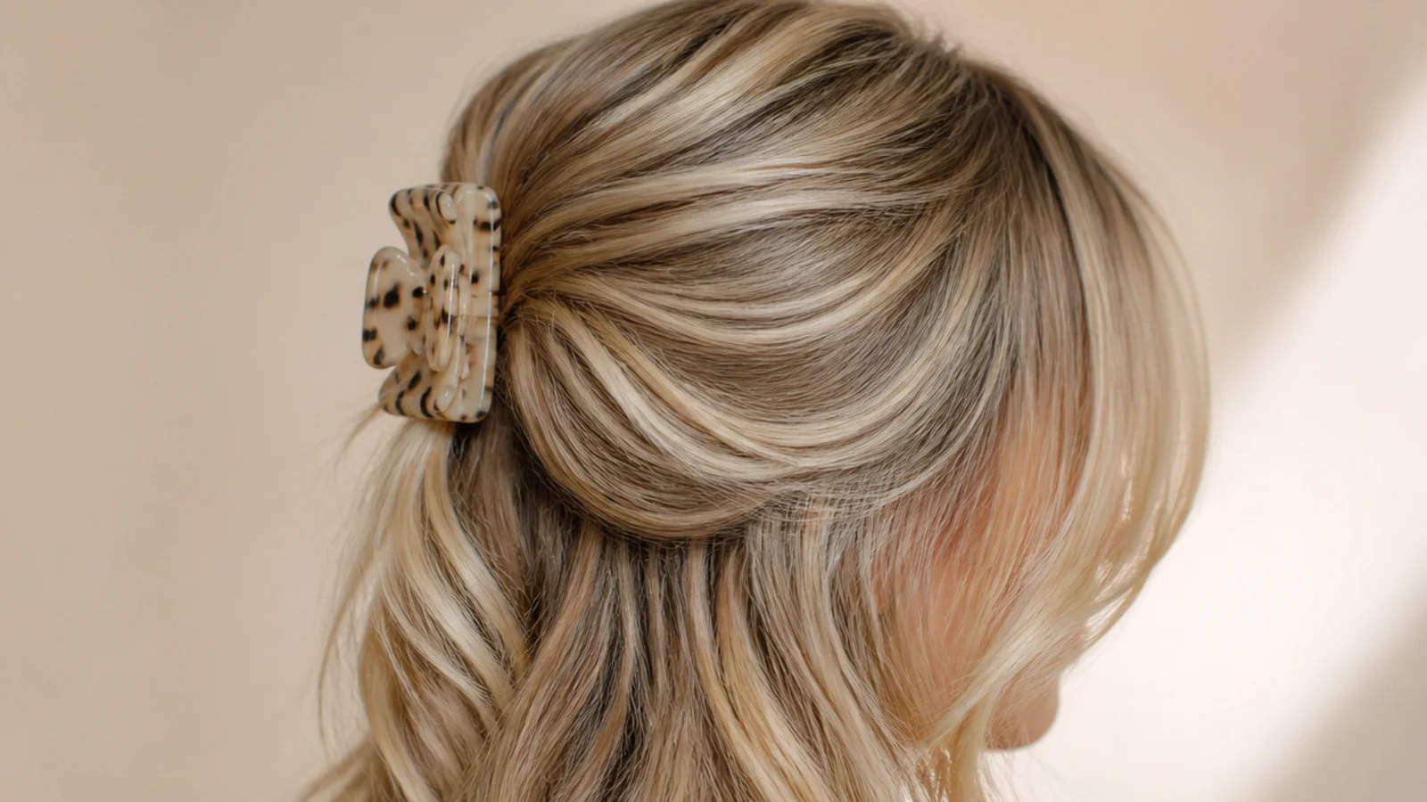 The crown section clipped up in a claw clip while the lengths dry