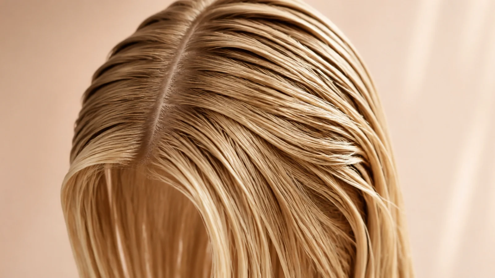 Hair combed straight back with gel and left to dry flat