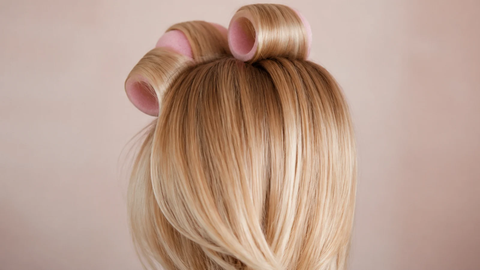 Large foam rollers set in rows through damp hair