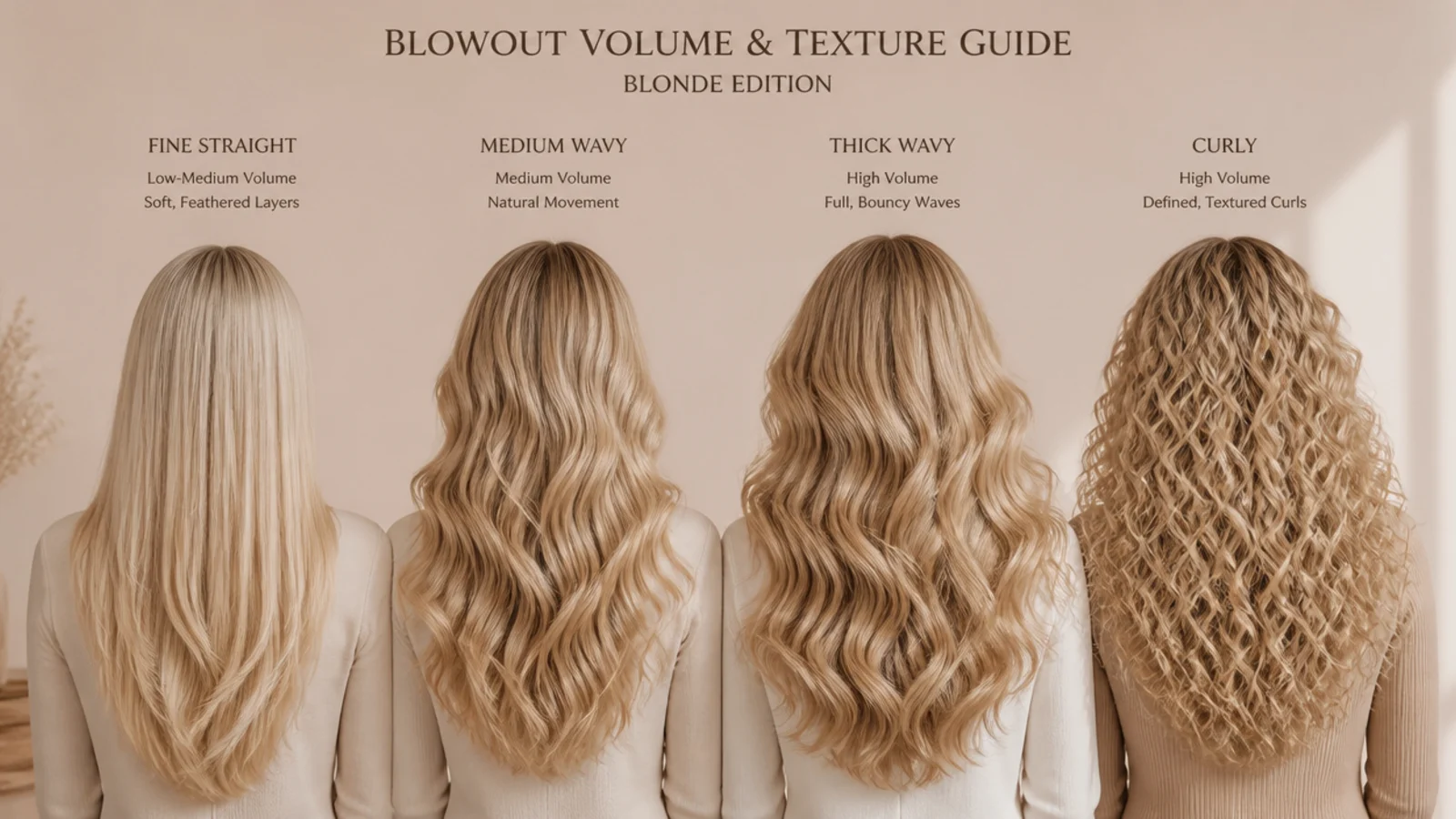 Four wave patterns photographed side by side from nearly straight to loose curl