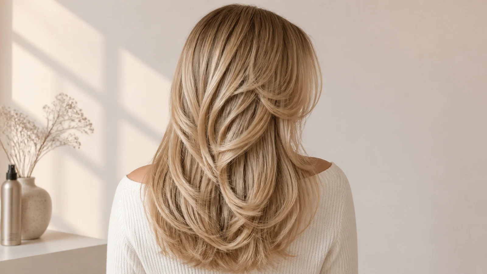 Long layers photographed from behind with the natural pattern left undried