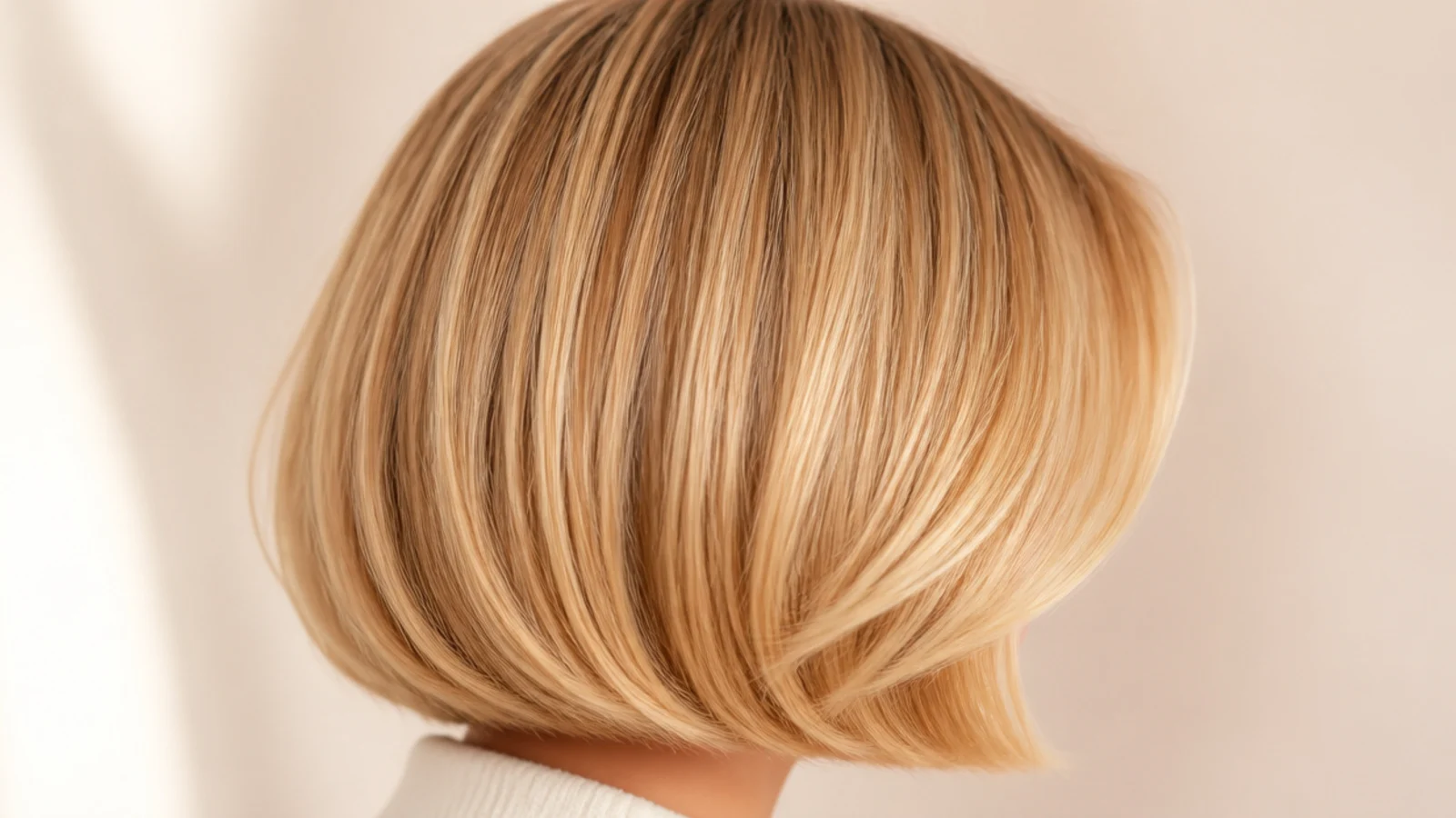 A blunt bob cut level at the chin with no layers in the perimeter