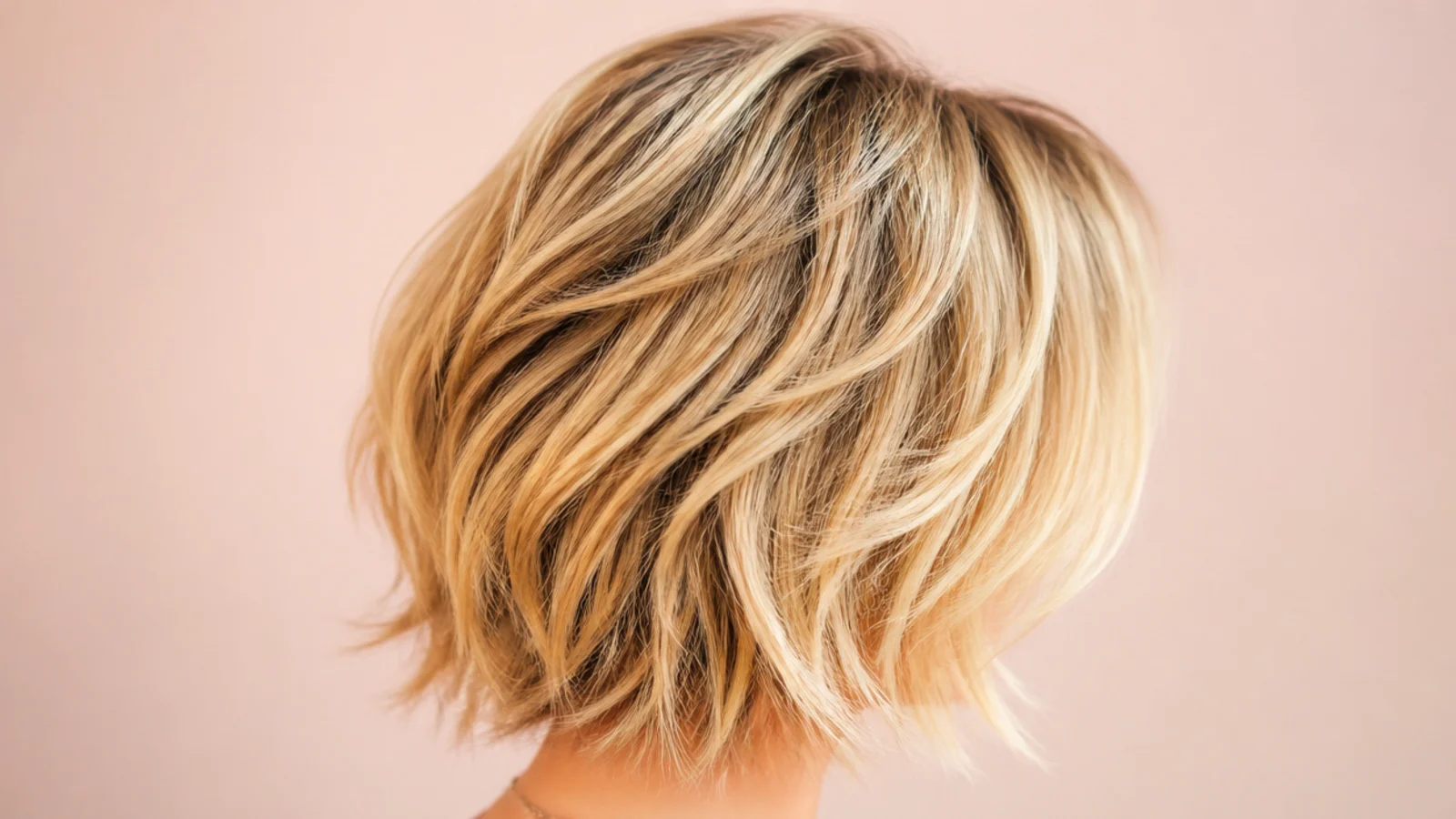 A softly shaggy bob on fine blonde hair with piecey separated ends