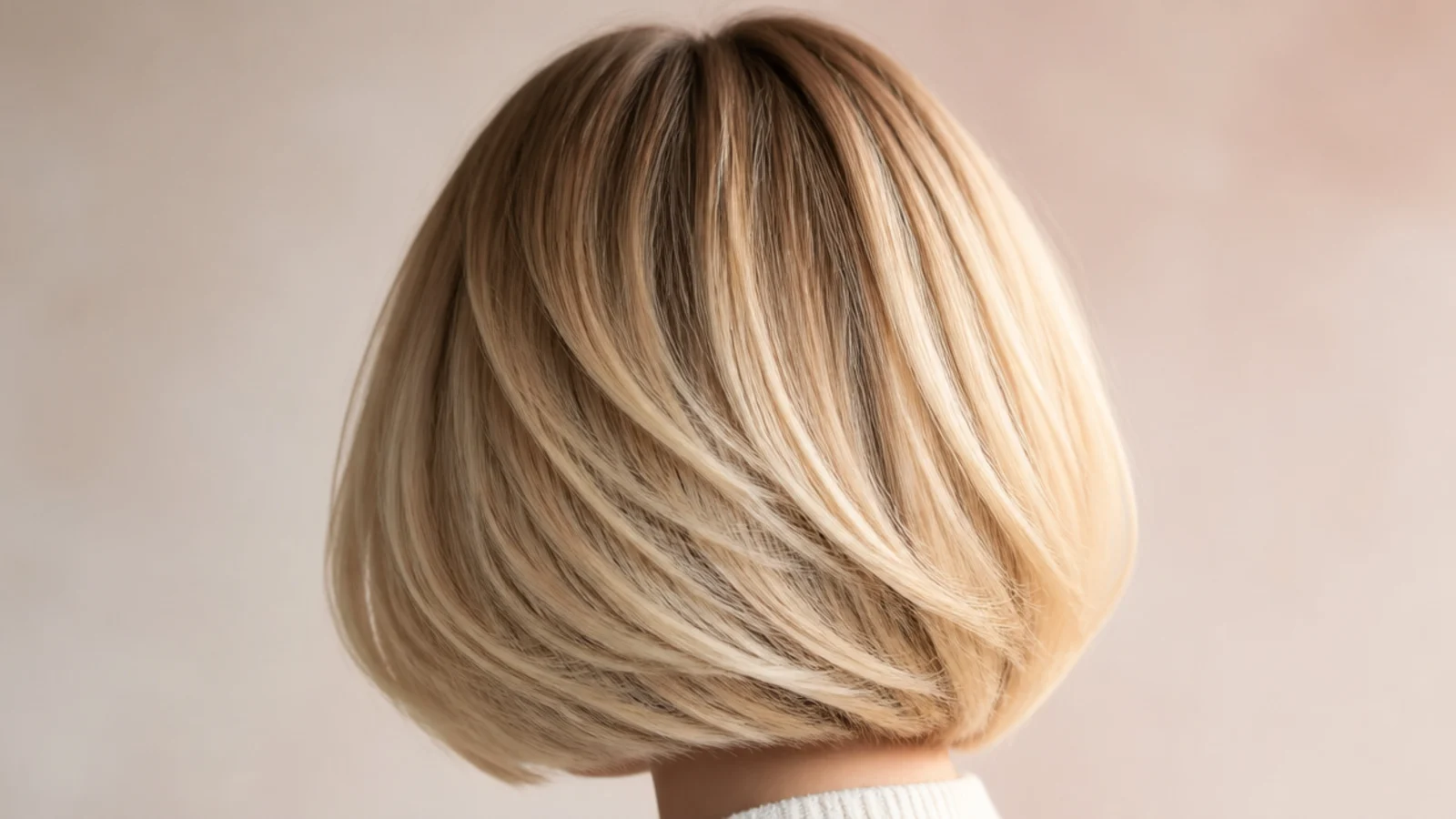 A rounded Italian bob with visibly deeper roots blending into lighter lengths