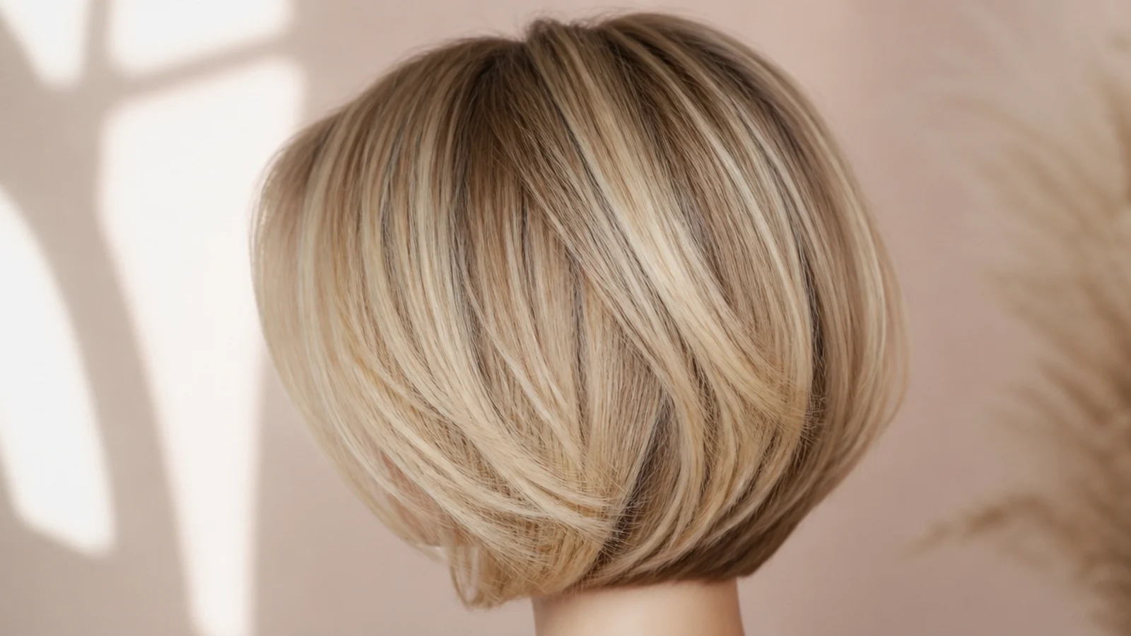 A layered bob on thick hair sitting close at the sides