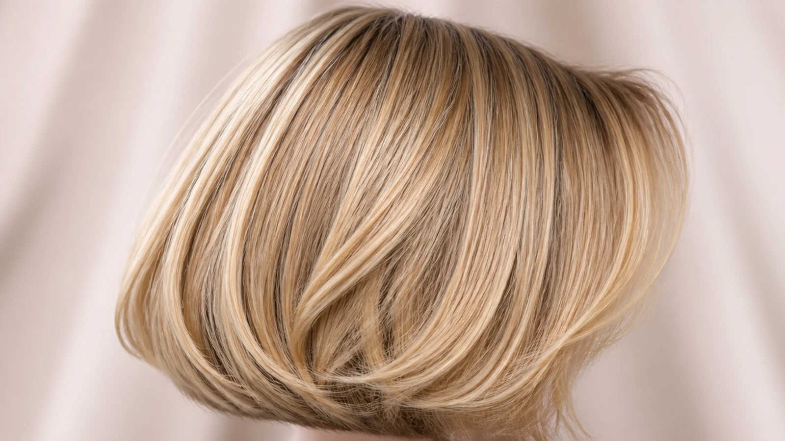 A bob with a narrow fringe closed in the centre and flaring at the sides