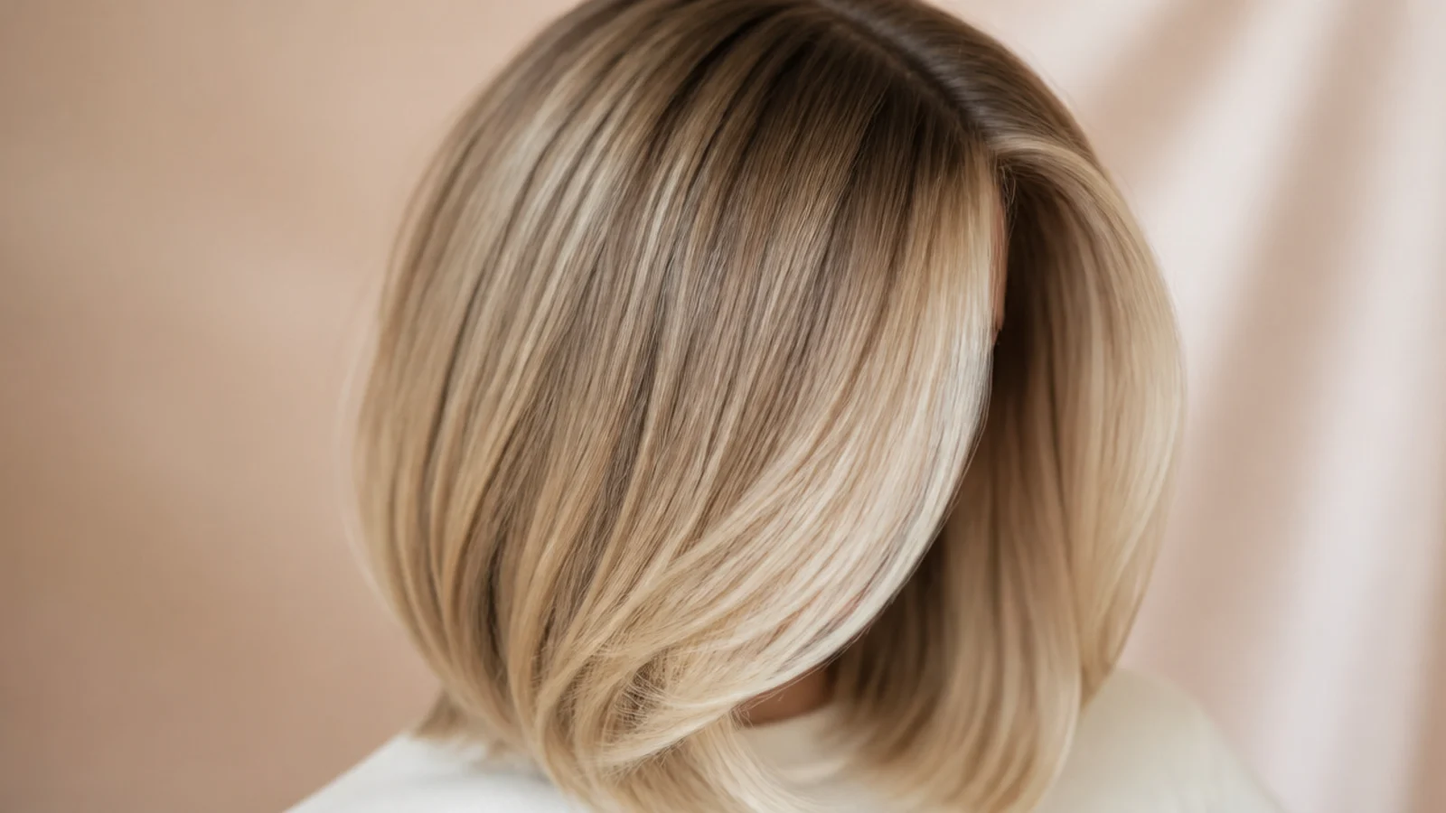 A lob with two brighter blonde panels framing the parting