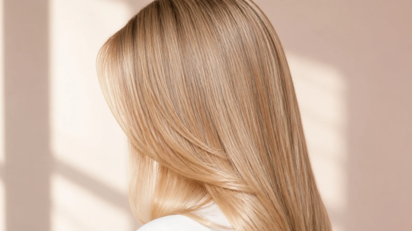 Highly reflective straight hair showing one continuous band of light