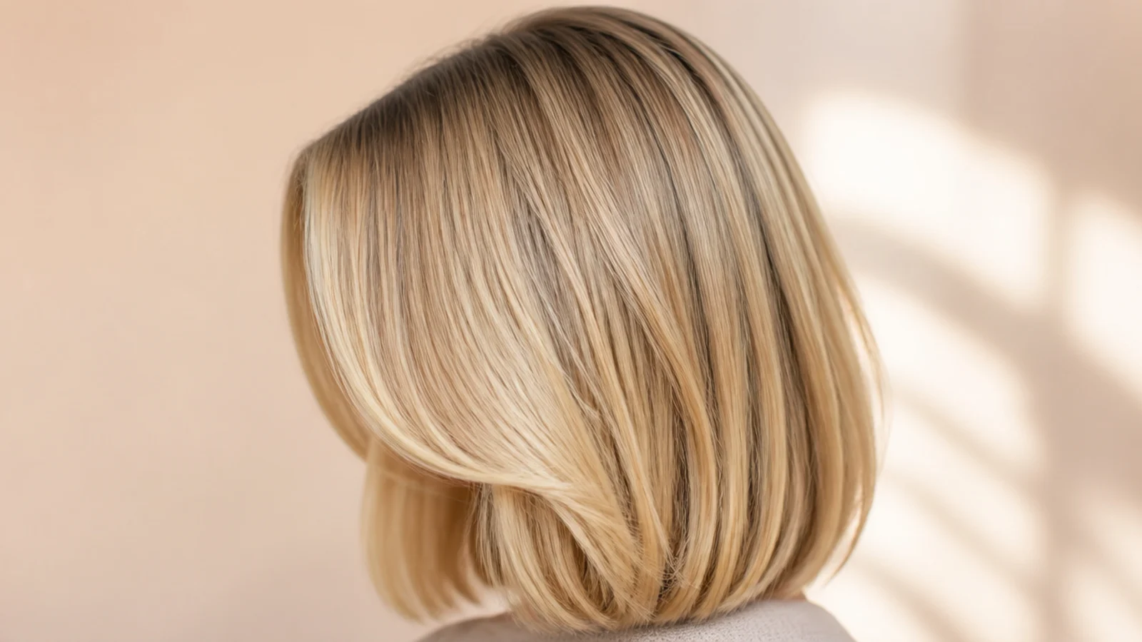 A straight blonde lob ending level with the collarbone