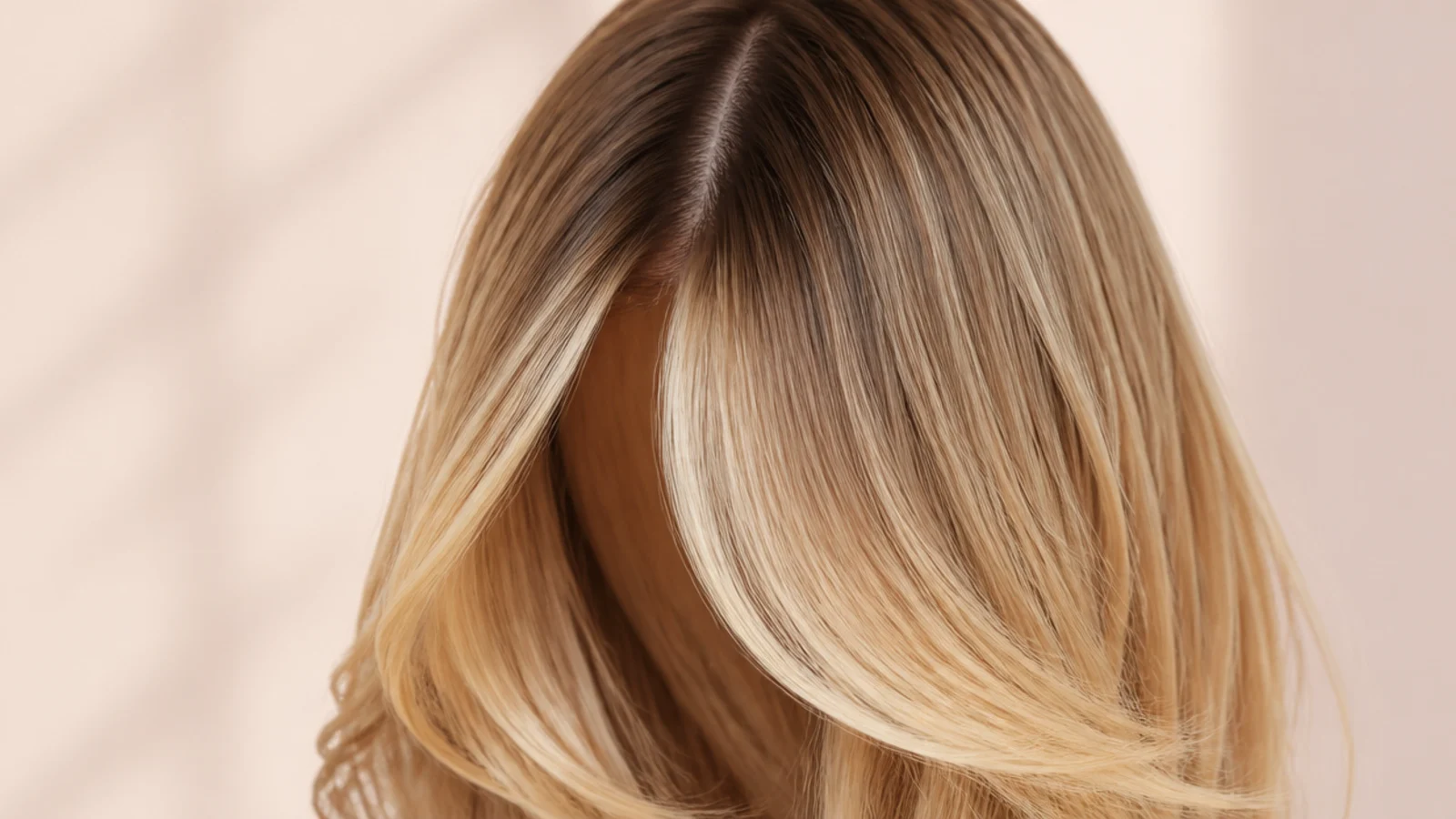 Two lighter blonde panels framing the front of straight hair